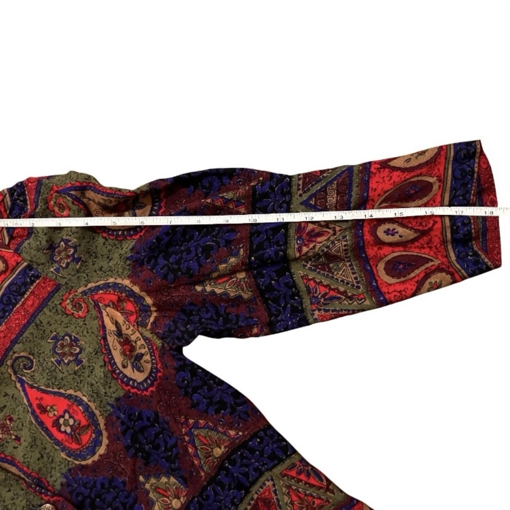 Vintage 70s 80s Kurai Paisley Rayon Dress Made in USA Boho Button Front Size 10 - Picture 10 of 10
